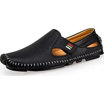 Pánské mokasíny Letní loafers pánské kožené boty s prošíváním a pruhy Velikost: 38, Barva (Varianta): Černá