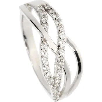 Prsten Zlatnictví Helios Proplétaný prsten z bílého zlata se zirkony Velikost: 60, Váha: 2,20g