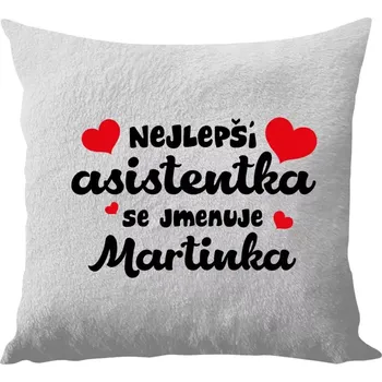 Polštář Polštář bílý 40x40 cm - dlouhý chlup Nejlepší asistentka se jmenuje - Jméno