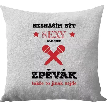 Polštář Polštář bílý 40x40 cm - dlouhý chlup Nesnáším být sexy, ale jsem zpěvák