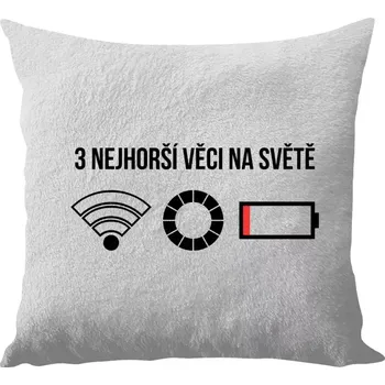 Polštář Polštář bílý 40x40 cm - dlouhý chlup Tři nejhorší věci na světě