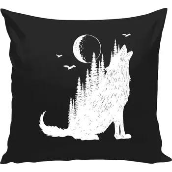 Polštář Polštář černý 40x40 cm Vlk v lese