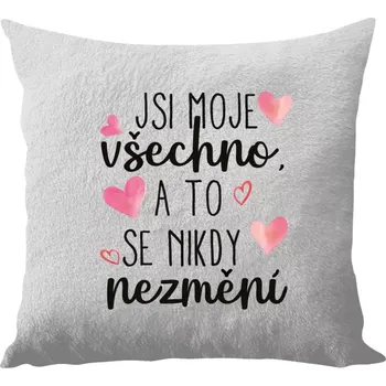 Polštář Polštář bílý 40x40 cm - dlouhý chlup Jsi moje všechno, a to se nikdy nezmění