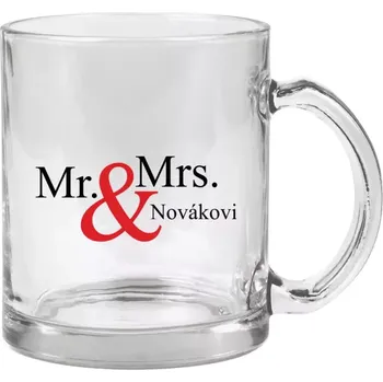 Hrnek 330 ml - skleněný Mr. & Mrs. s vlastním příjmením