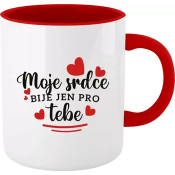 Hrnek pro páry - Moje srdce bije jen pro tebe - červený vnitřek a ucho 330 ml