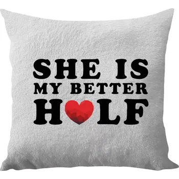 Polštář Polštář bílý 40x40 cm - dlouhý chlup She is my better half