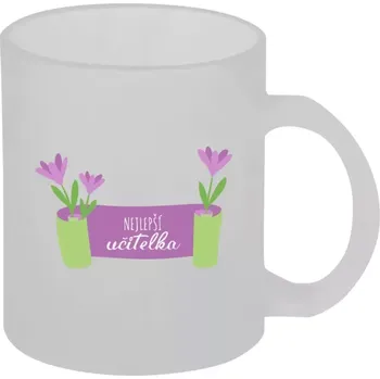 Hrnek 330 ml - skleněný matný Nejlepší učitelka - fialové květiny