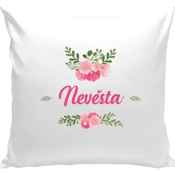 Polštář Polštář bílý 40x40 cm Nevěsta - růžové květiny