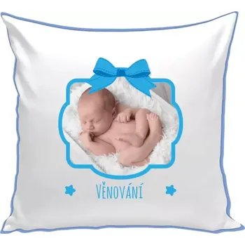 Polštář Polštář barevný 32x32 cm Modrá mašle s fotografií