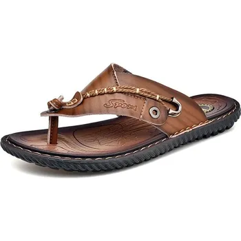 Dámské sandále Pánské kožené pantofle v retro stylu Barva: Khaki, Velikost: 39