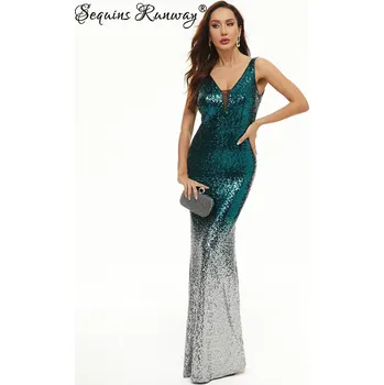 Dámské šaty Dámské společenské šaty levně Sequins SF412 Barva: Zelená, Velikost: XL