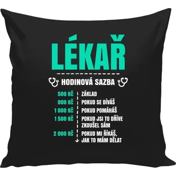 Polštář Polštář černý 40x40 cm Hodinová sazba - lékař