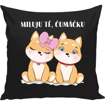 Polštář Polštář černý 40x40 cm Miluju tě, čumáčku