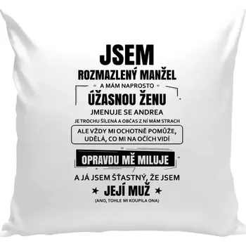 Polštář Polštář bílý 40x40 cm Rozmazlený manžel
