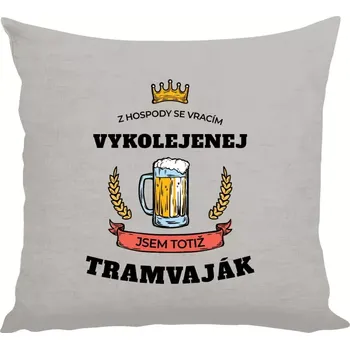Polštář Polštář lněný 40x40 cm Z hospody se vracím - Tramvaják