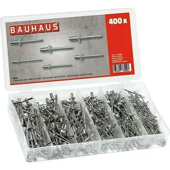 Nýt BAUHAUS Sada slepých nýtů, 400 ks, plochá hlava, ocel, hliník, 470 g BOX-AN400