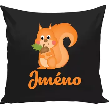 Polštář Polštář černý 40x40 cm Veverka se jménem