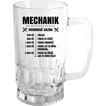 Sklenice Půllitr pro mechaniky - Hodinová sazba - mechanik - čirý