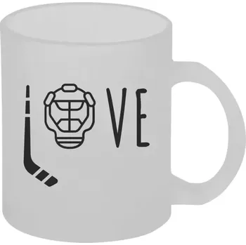 Hrnek 330 ml - skleněný matný LOVE s hokejkou a helmou