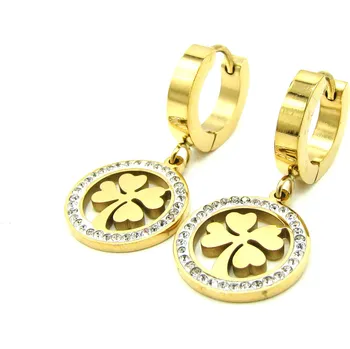 Náušnice Steel Jewelry náušnice ČTYŘLÍSTEK GOLD Chirurgická ocel NS231145 dárkové balení zdarma