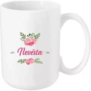 Hrnek 450 ml - bílý Nevěsta - růžové květiny