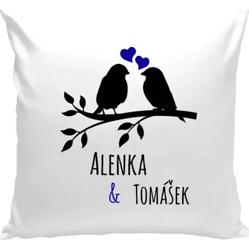 Polštář Polštář bílý 40x40 cm Ptáčci na větvi - vlastní jména