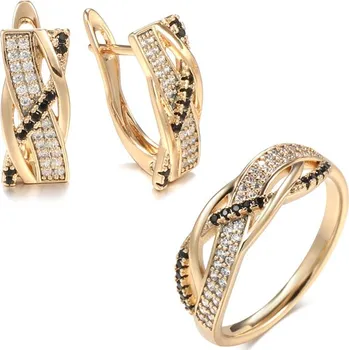 Souprava šperků Elegantní set s propletením zdobené kamínky Barva (Varianta): Růžovo zlatá, Velikost prstenu: 8 (57,1 mm)