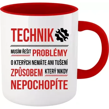 Hrnek pro techniky - Musím řešit problémy - technik - červený vnitřek a ucho 330 ml