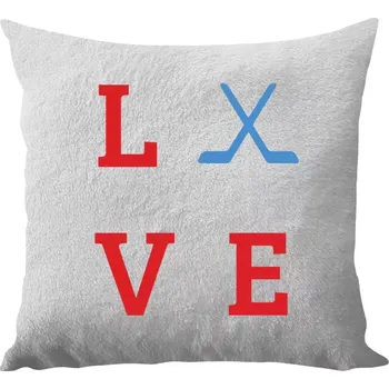 Polštář Polštář bílý 40x40 cm - dlouhý chlup Love - hokejky