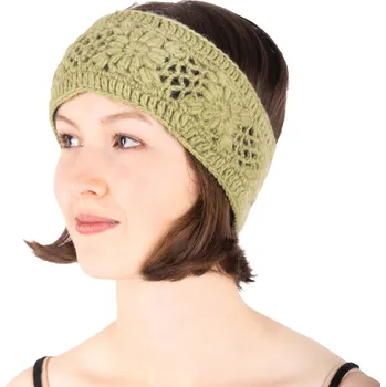 Zimní čelenka Vlněná háčkovaná čelenka Bardia Pea Green