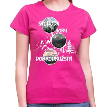 Turistické tričko - Svoboda, hory, dobrodružství, Barva látky ružová, Střih Pánsky/UNISEX, Velikost Dětské 134cm/8let