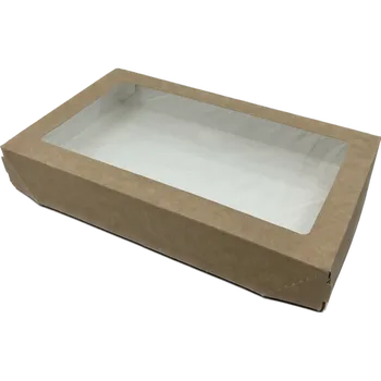 Krabička na výslužku Kraftová krabička s průhledem 26x15x4 cm