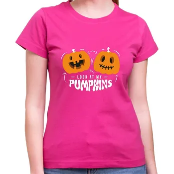Pánské tričko Halloweenské tričko - Look at my pumpkins, Barva látky ružová, Střih Dámsky, Velikost Dětské 134cm/8let