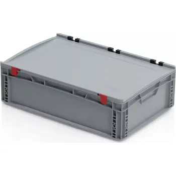 Úložný box Euro přepravka s víkem 60 cm × 40 cm × 18,5 cm, šedá, plný úchyt
