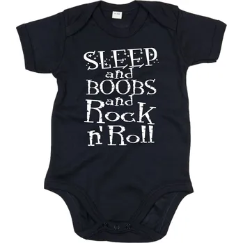 Dětské body - Sleep, Boobs & Rock 'n' Roll, Barva látky bílá, Střih Dětský, Velikost 18-24 měsiců (86-93cm)