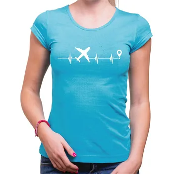 Pánská móda Tričko - EKG Letadlo, Barva látky tyrkysová modrá, Střih Dámsky, Velikost Dětské 158cm/12let