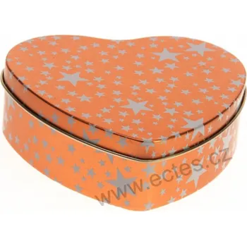 Dóza na potraviny ELEGANCE plechová dóza srdce na čokoládu 2482 měděná s bílými hvězdičkami