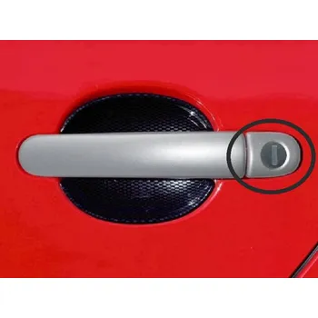 Tuning VÝPRODEJ: Kryty klik malé, stříbrný matný (2x s otvorem + 2x bez) - Škoda Fabia I. (Kryty klik malé pro Škoda Fabia I. / Fabia II. / Octavia I. / Octavia II. / Superb I.)