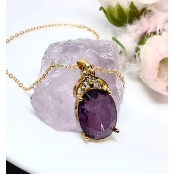 Řetízek Náhrdelník Bára s fialovým zirkonem ve zlatém provedení NJ020