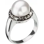 Stříbrný prsten s šedými krystaly Swarovski a bílou perlou 35021.3 velikost 52