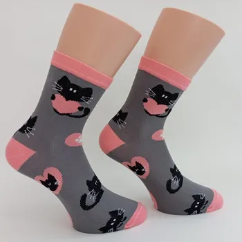 Dívčí ponožky Trepon Mína, šedé (dívčí bavlněné ponožky s kočkou)