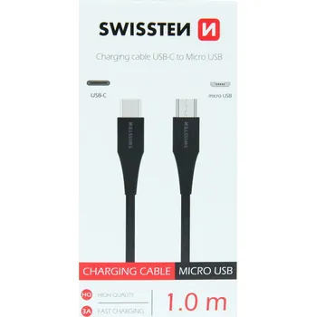 Nabíjecí kabel swissten usb-c / micro usb 1,0 m černý