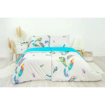 Povlečení Stanex Ložní povlečení bavlněné peří tyrkysové (LS218) rozměr: 140 x 220 + 90 x 70, Zapínání: Knoflíkové
