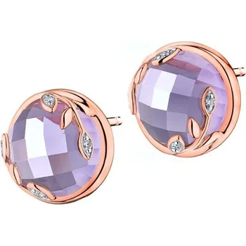 Náušnice Náušnice z růžového zlata s diamanty a ametysty - listy - ryzost 585 - 220.334