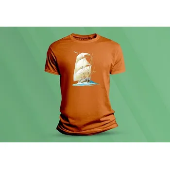 Chlapecké tričko Dětské bavlněné tričko Plachetnice. velikost 104 (3-4 roky) Oranžová