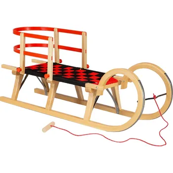 Sáně Dřevěné sáňky AD322 - 110cm s opěrkou a šňůrou