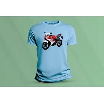 Dětské bavlněné tričko Yamaha R15 červená. Nebesky modrá velikost 128 (7-8 let)