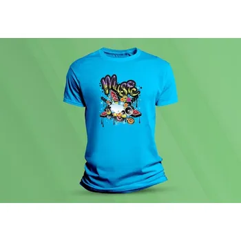 Dětské bavlněné tričko Music 3. velikost 116 (5-6 let) Azurová