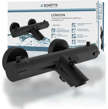 Sprchový set SCHÜTTE vanová baterie LONDON, vanová baterie s termostatem, vanová baterie, vanová baterie v matně černé barvě | 52476