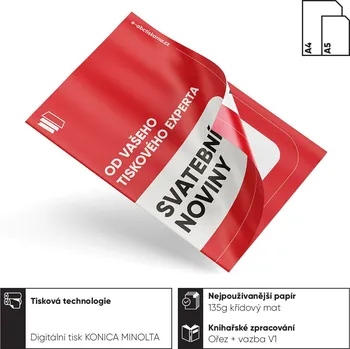 Fotoalbum Svatební noviny 90 250 g/m² obálka + 135 g/m² vnitřek (křídové) 4 + 40 stran A4 na výšku